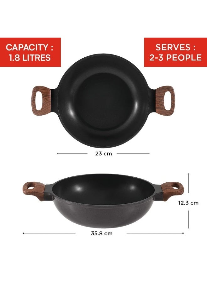 Vinod Di Casa Non Stick Kadai 22 cm, 1.8 Litre | 3 Layer Non Stick Aluminium Cookware | 4.8 mm Thick Base for Even Heat | Easy Grip Handle | Gas & Induction Friendly Fry Pan - Image 2